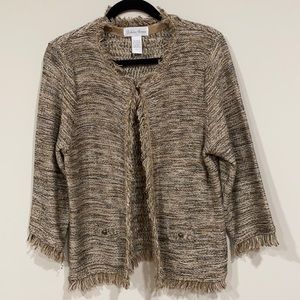 Fashion Avenue Cardigan with Fringe and Gold Lurex Detailing.